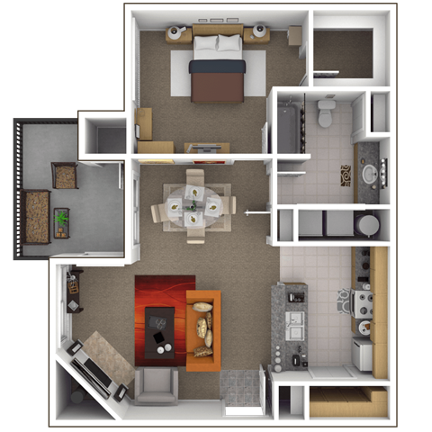 Floor plan for 1 bed, 1 bath, 740 sqft